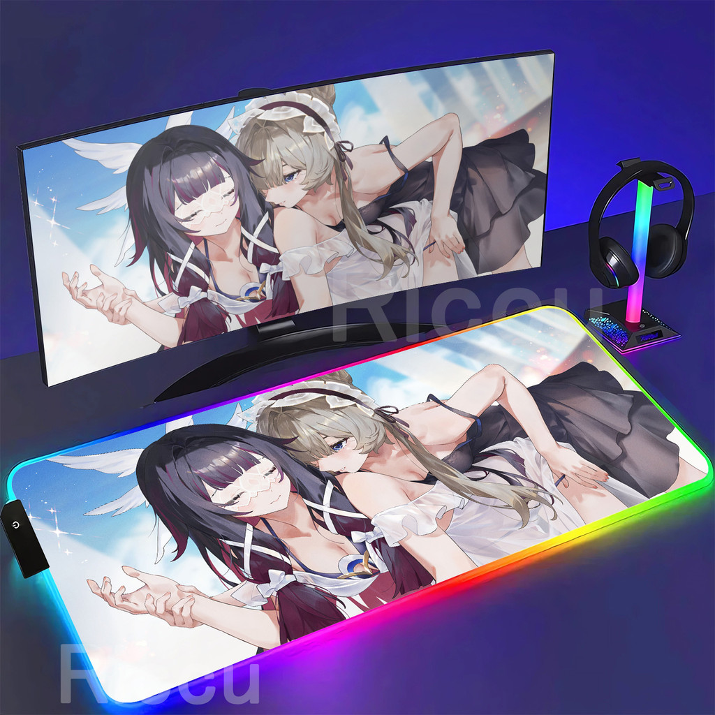 Mouse Pad RGB Sandrone Capitano PC Impressão HD Genshin Impacto Anime Kawaii Menina LED Tapete De Mesa Teclado overlock