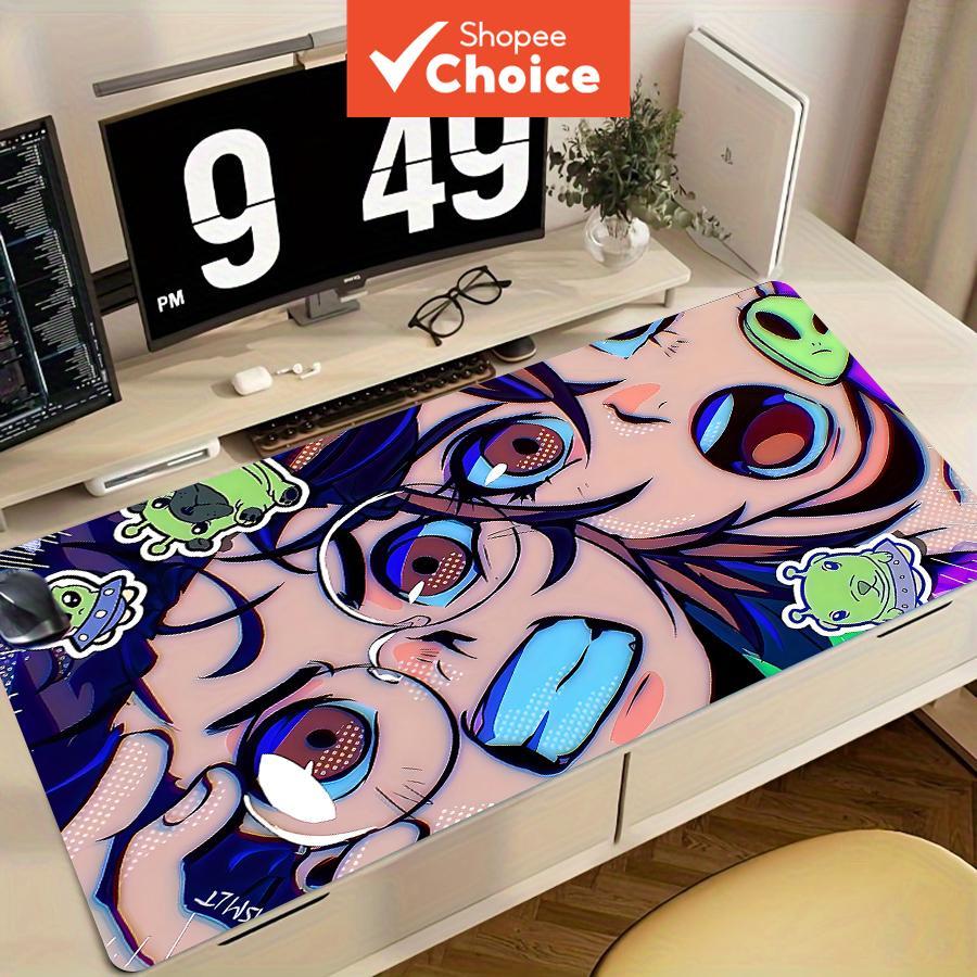 Tapete de rato para jogos estendido Neon Cyber Alien Girl, tapete de mesa XXL