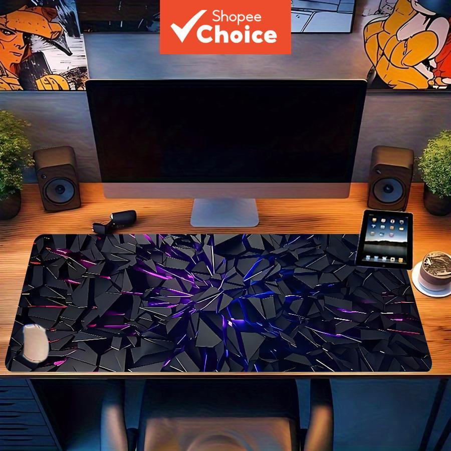Fragmentos de Cristais Roxo & Azul 3D Tapete de Rato para Jogos Estendido, Tapete de Mesa XXL Tech