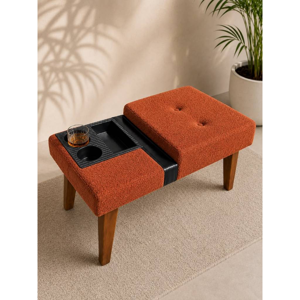 Banco Puff Mesinha Smart Lounge Pés Trapézio Com Porta Copos