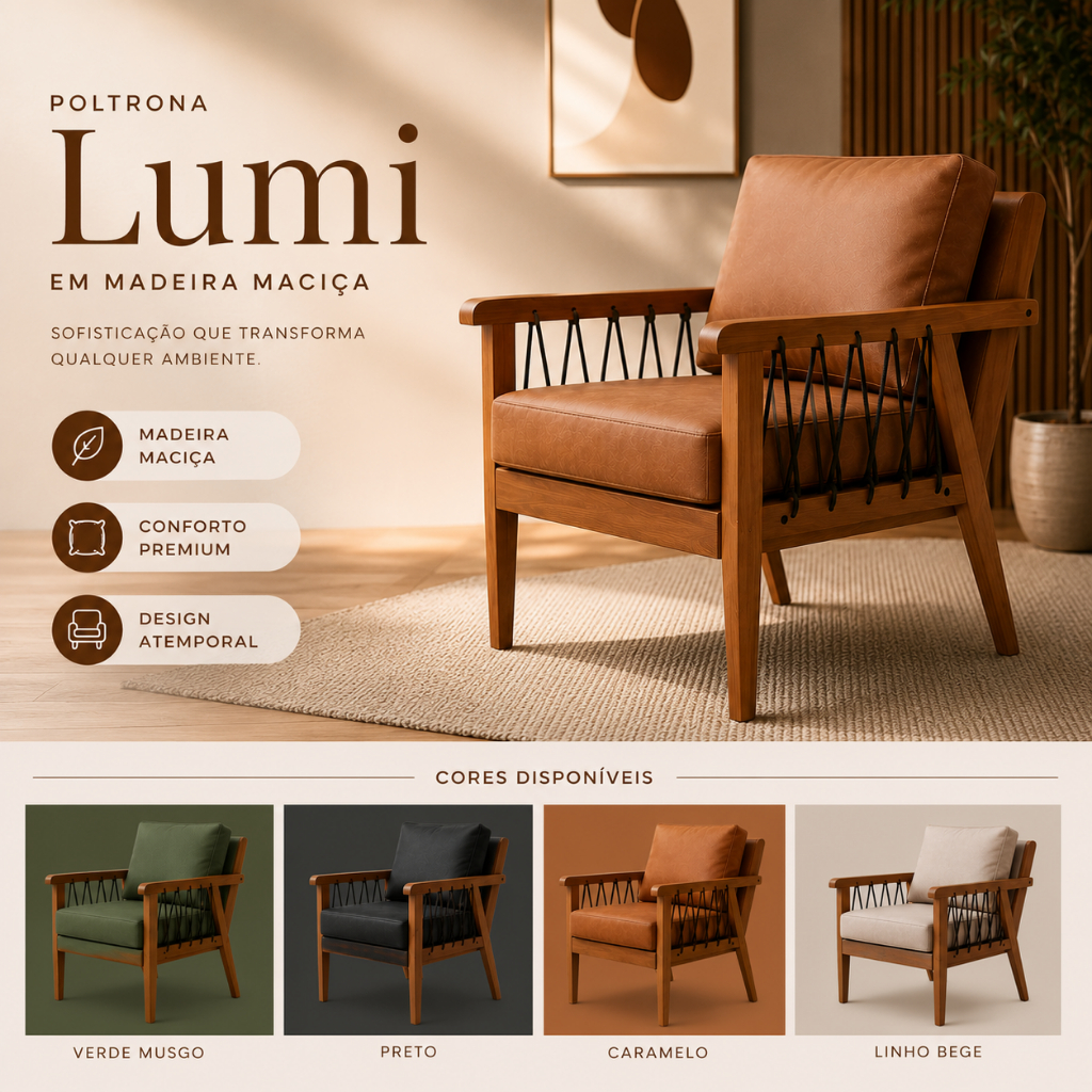 Poltrona Lounge Lumi Madeira Maciça Design Moderno para Ambientes Internos e Externos