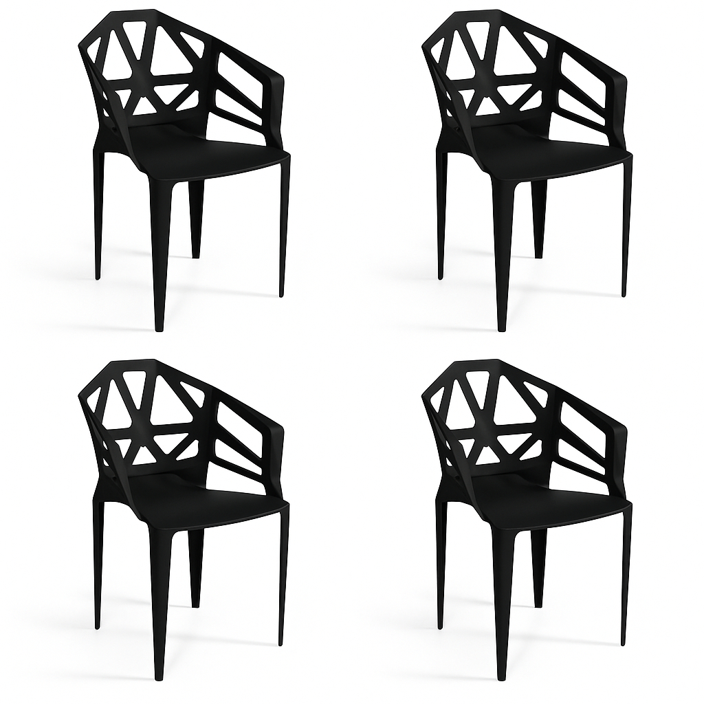 Kit Conjunto 4 Cadeira Lounge Plástico Multiuso Reforçada Resistente Sala de Jantar Varanda Alpendre