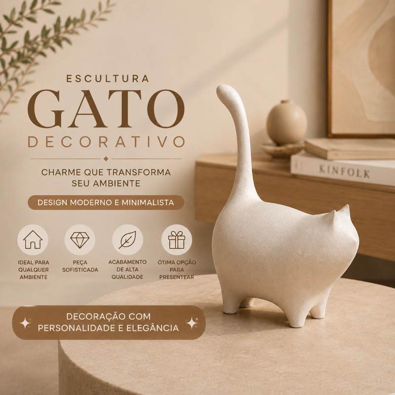 Gato Gordo Decorativo Minimalista Escultura Moderna para Sala Estante Aparador Quarto Home Office Decoração
