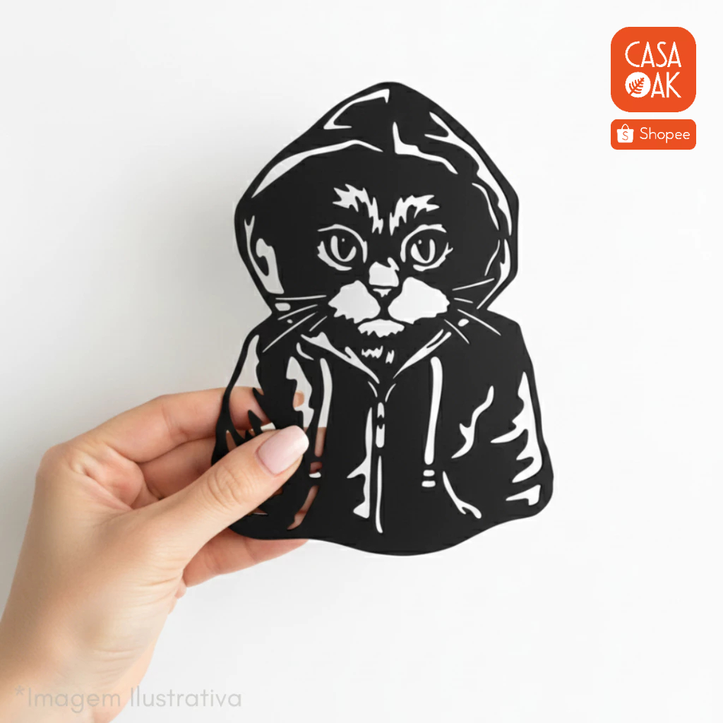 Quadro Decorativo Gato de Capuz / Gatinho Enfeite de Parede Sala Quarto home office