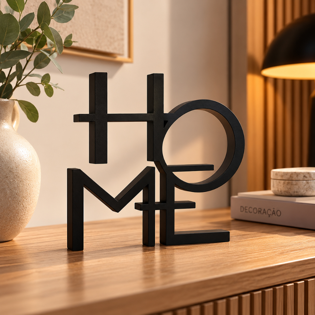 Letreiro Decorativo HOME Minimalista Enfeite Com Design Moderno para Casa Escritório Sala Estante Home Office