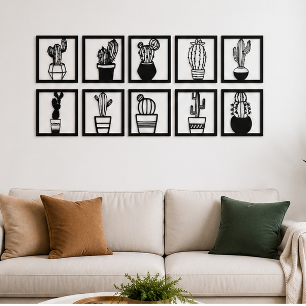 Quadro cactos kit 10 escultura delicada casa cozinha home office mdf Parede decoração