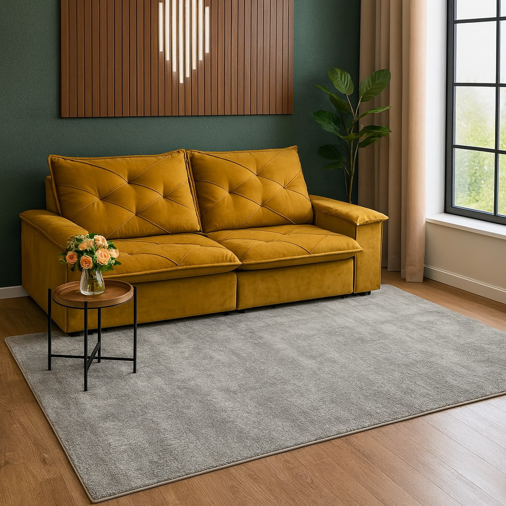 Tapete Home office Sala Studio Quarto Apartamento 200x200 Cinza prata Antiderrapante Quadrado