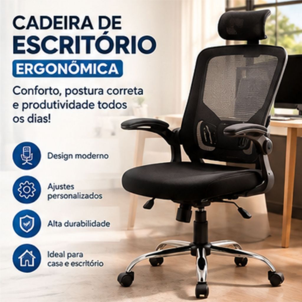 Cadeira Escritorio Ergonomica Presidente Estudo Escritório  Giratoria Resistente Reforçada Home Office 150kg Premium