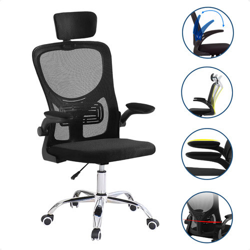 Cadeira Escritório Presidente Ergonômica Reforçada 150kg Tela Mesh Respirável Apoio Lombar Cabeça Resistente Home Office