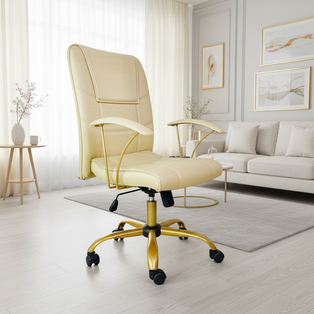 Cadeira de Escritório Diretor Novara Luxo Ergonômica Home Office Base Dourada Giratória
