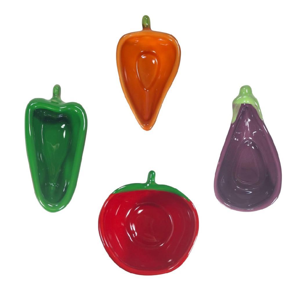 Petisqueira Molheira Kit 4 Mini Bowls Cerâmica Silveira Design Legumes Divertidos