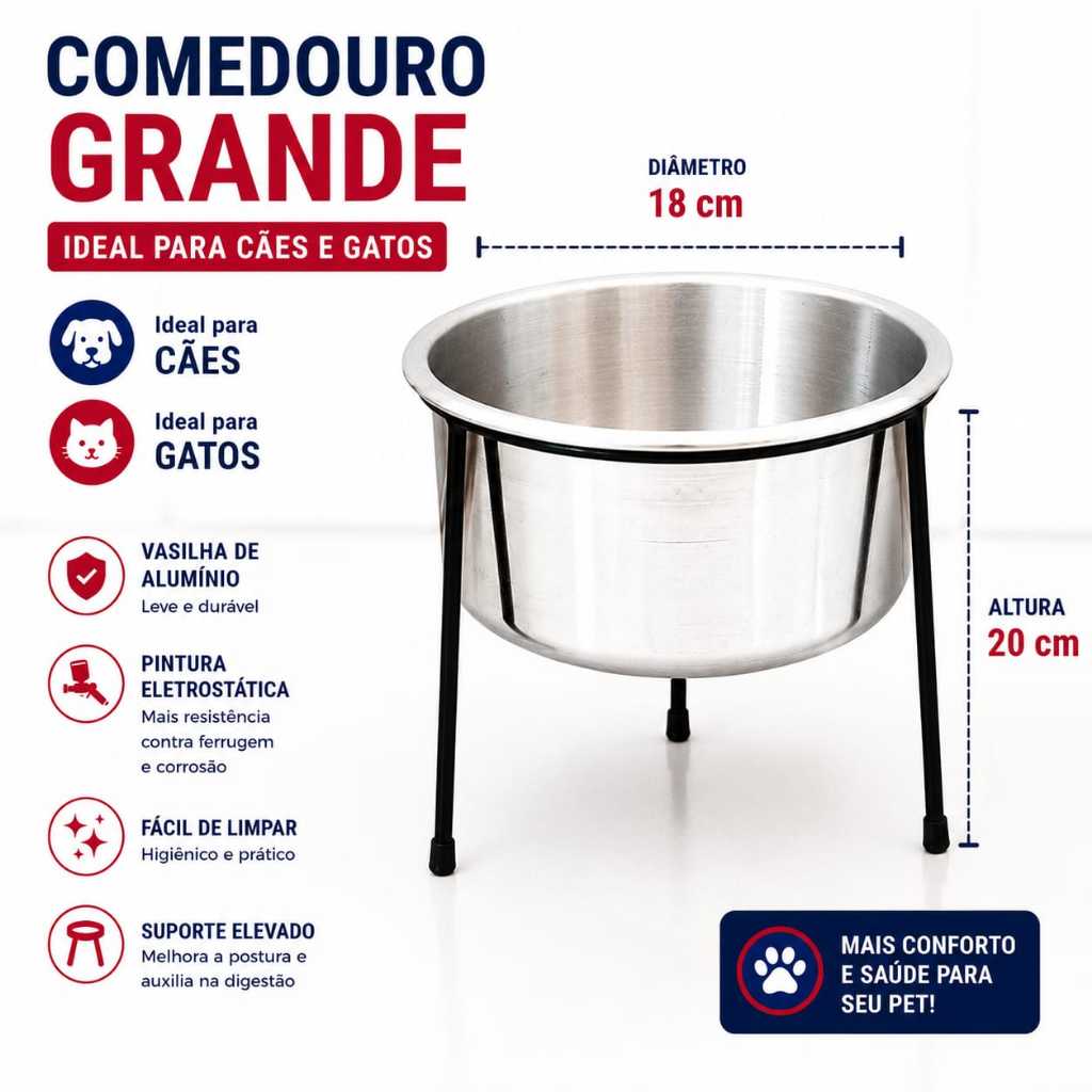 Comedouro Duplo Elevado Alto Ajustável Regulável pra Cachorro P, M, G e Mini Gatos/Filhotes