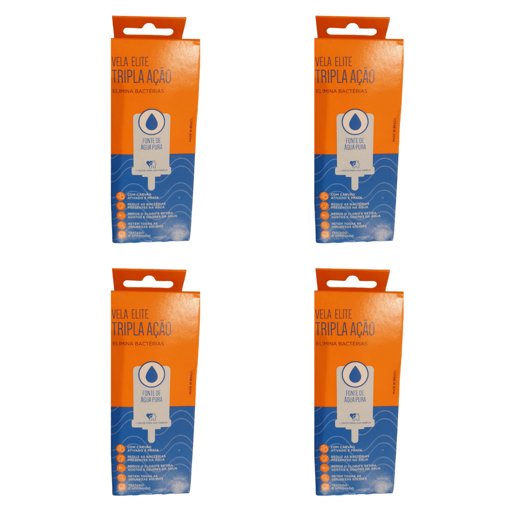 Kit 04 Un Vela Filtro Barro Carvão Ativado Elite Tripla Ação
