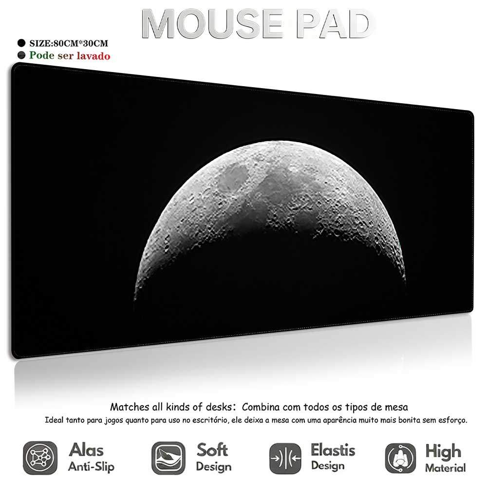 Mouse Pad Gaming XL 80x30cm Bulan Alam Semesta Minimalis Premium Antiselip untuk Keyboard Komputer Berkualitas Tinggi