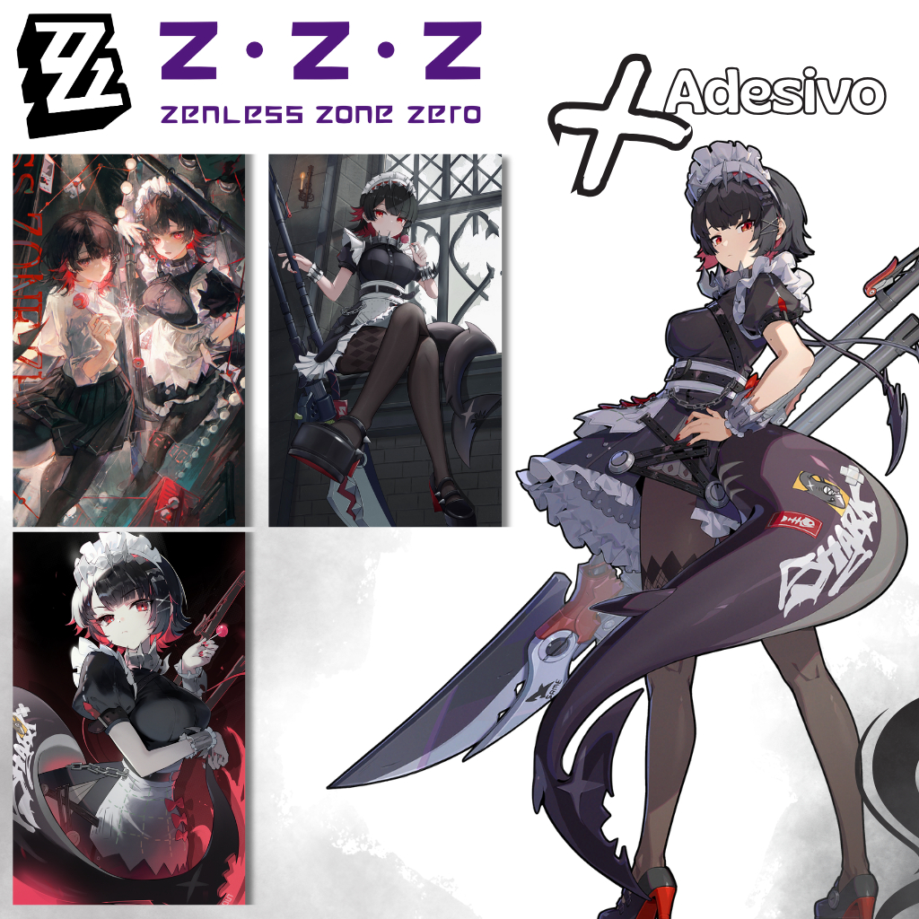Kit com 3 Quadros Anime Ellen Joe + Adesivo - Zenless Zone Zero