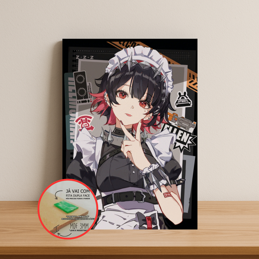 Quadro Placa Decorativa Ellen Joe Zenless Zone Zero em MDF com 28x20 cm