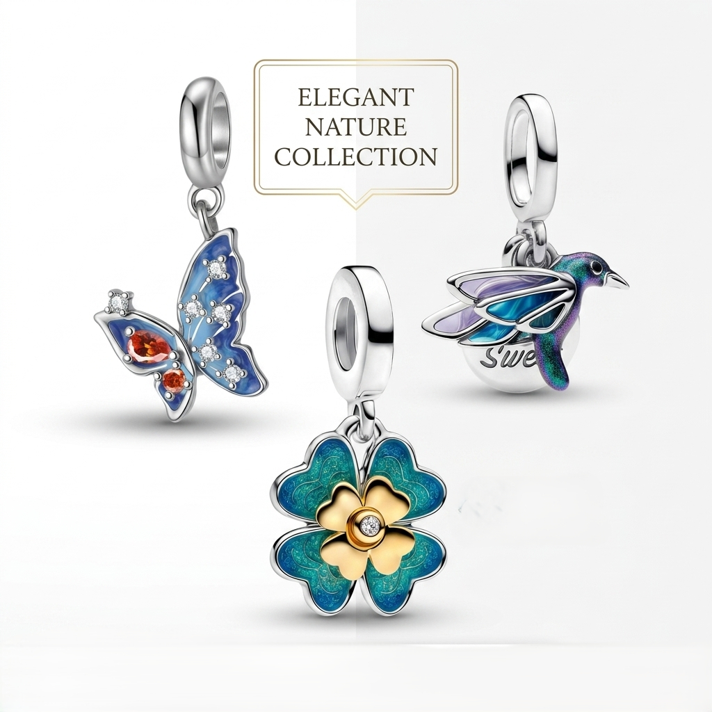 Pingente DIY Romantic Blue Starry Sky Faux Diamonds Rhinestone Pássaros, flores, borboletas Charm para Mulheres e Menina