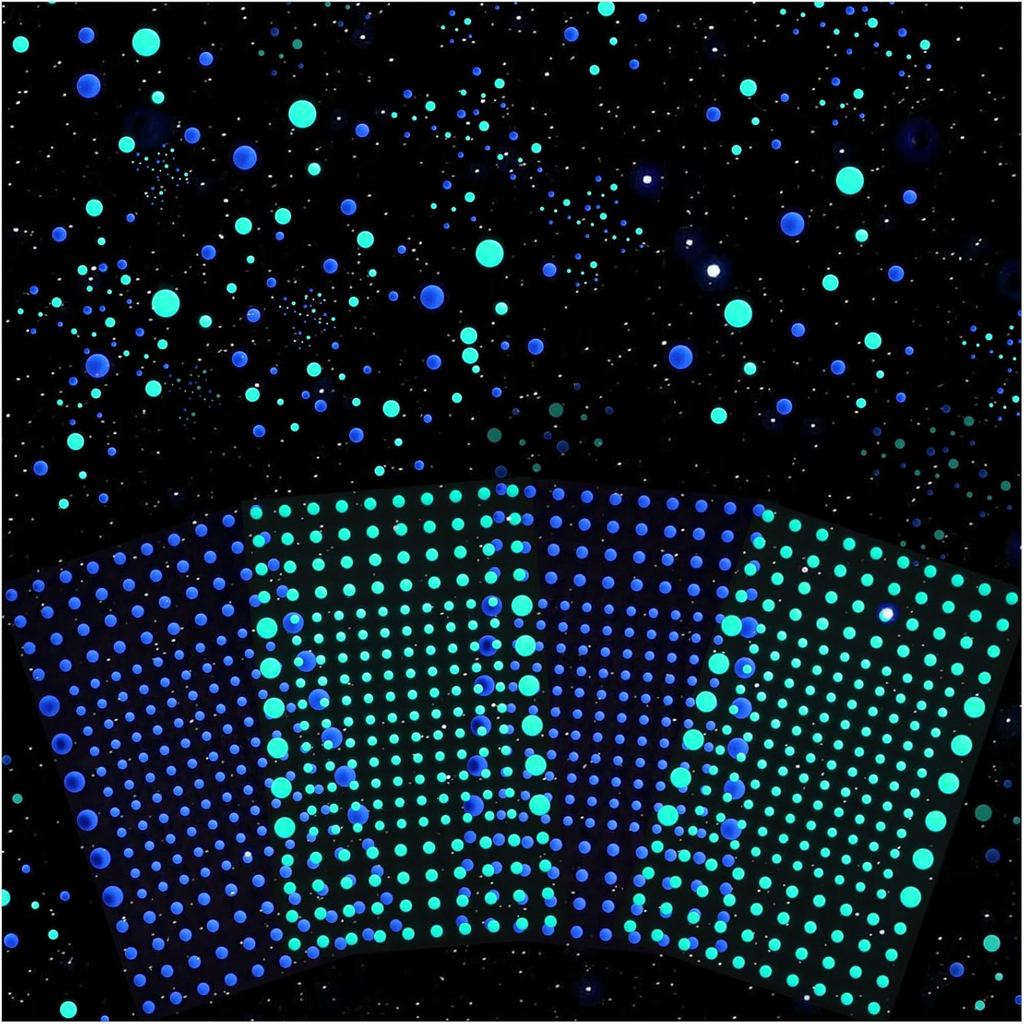 808 Pcs Glow in The Dark Stars for Ceiling, Glowing Stars Wall Decals, 3D Green and Blue Dots Starry Sky Shining Decor S