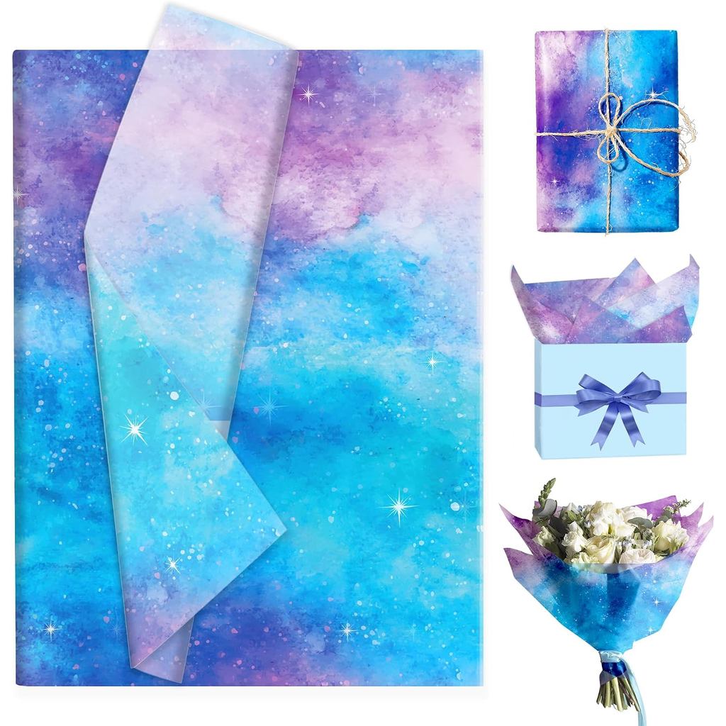 50 Sheets Pink-Blue Gradient Tissue Paper Bulk - 20x27 Inches Pastel Turquoise Starry Sky Galaxy Gift Wrapping Tissue fo