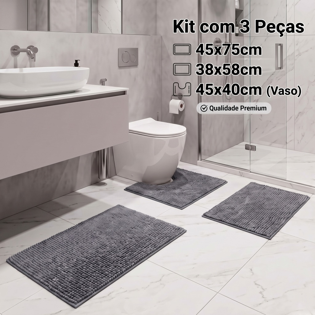 Jogo de Banheiro Bolinha Microfibra Premium Antiderrapante