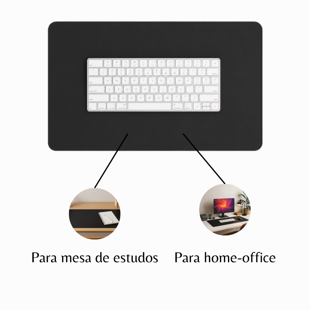 Desk Pad Grande Couro Sintético Preto Costurado Básico