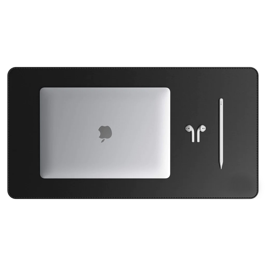 Mouse Pad Grande Couro Sintético Ecológico Preto Premium