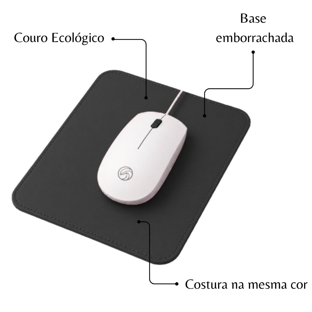 Mouse Pad Pequeno Couro Sintético Preto