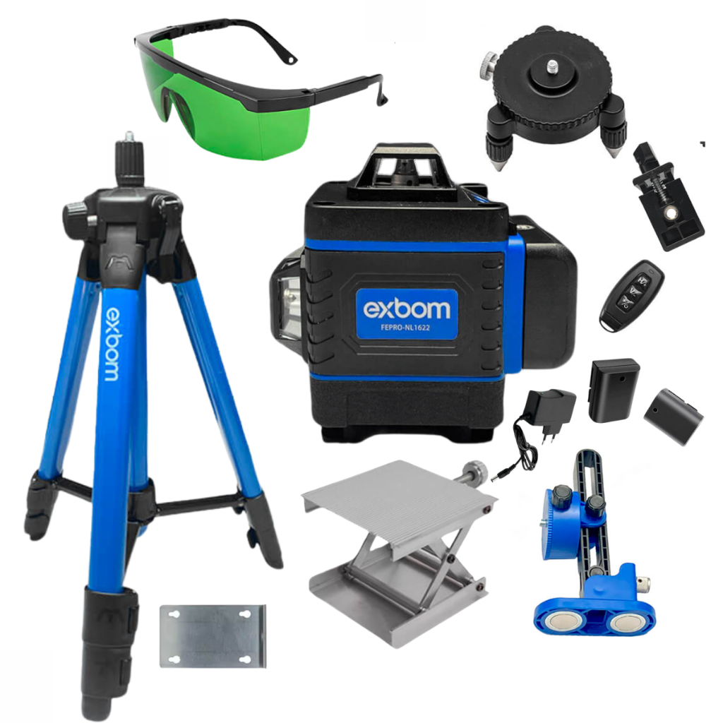 Nível a Laser 4D Verde 16 Linhas Tripé de 80cm Bateria Recarregável Alarme de Desnível Controle