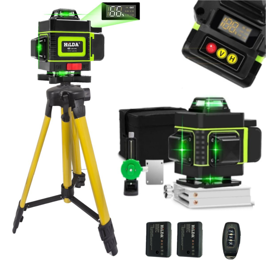 Nível A Laser Hilda 16 Linhas 2 Bat Suporte De Parede Magnético Base Elevatória Controle Tripé 1,2m