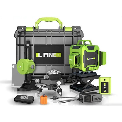 Nível Laser 16 Linhas 360 Verde 2 Baterias Com Maleta Esquadro Horizontal Vertical Controle