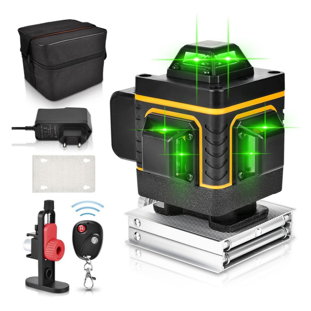 Nível a Laser Verde 16 Linhas Recarregável com Controle + Bolsa