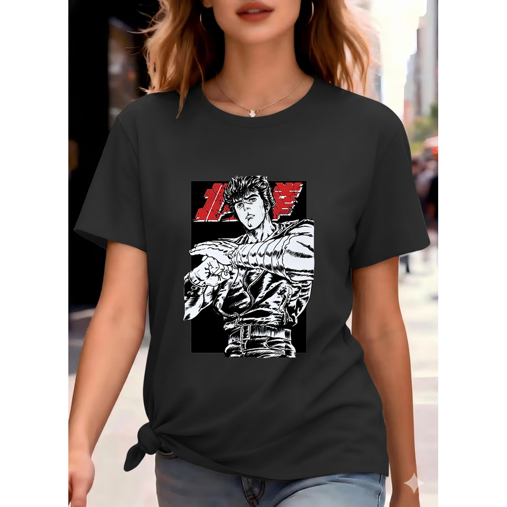 Camisa De Manga Curta Masculina De Anime Fist Of The North Star Kenshiro, Preto, Manga Curta, Estampa De Personagem, Mat