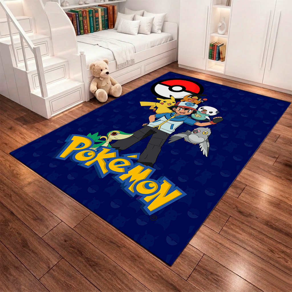 Tapete Grande Retangular Infantil Menino Anime Caçadores de Poke Antiderrapante Para Quarto