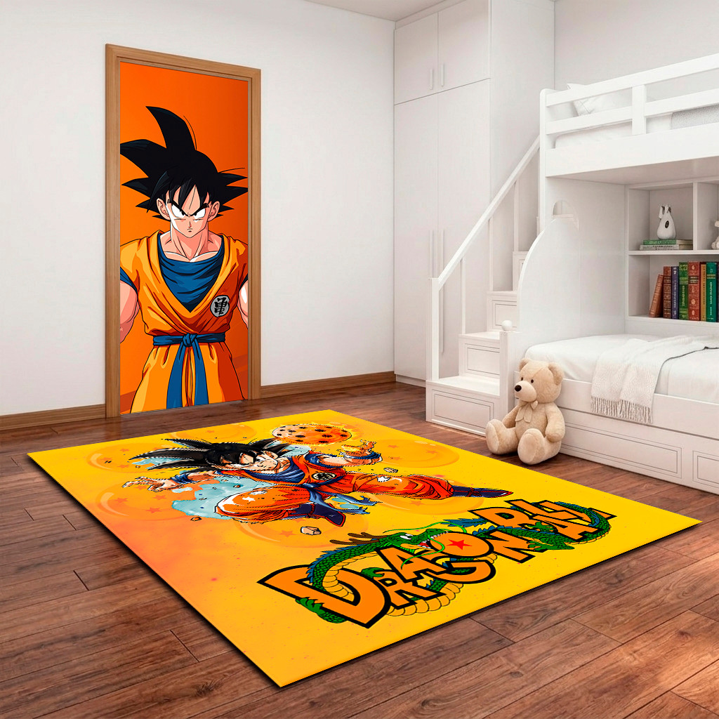 Tapete Grande Retangular e Capa de Porta Decoração Infantil Kit Menino Ball Anime Dragão