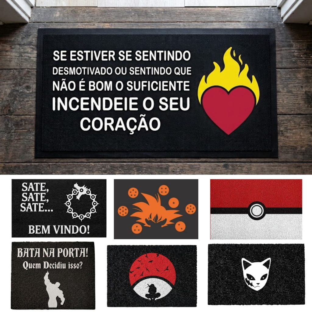 Tapete Capacho Anime Geek Porta de Entrada Antiderrapante Vinil Premium Diversos Tamanho e Estampas