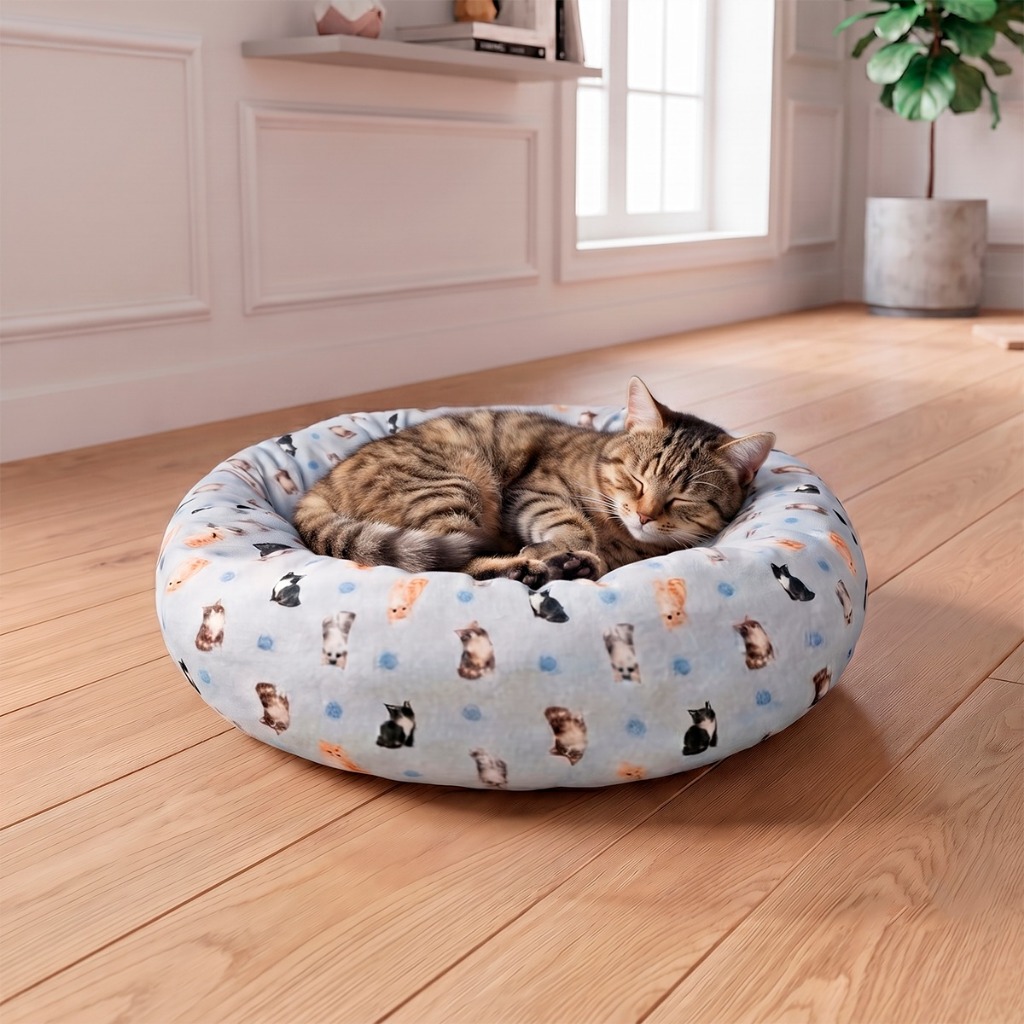 Cama Ninho Pet Redonda Plush Estampada Premium Para Gatos Pequenos Com Almofada Lavável