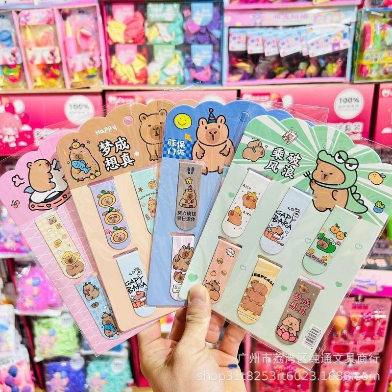 6个/Bag Cute and Creative Cartoon Capybara Magnetic Bookmark Mini Unique Book Clip Book Decoration Paper