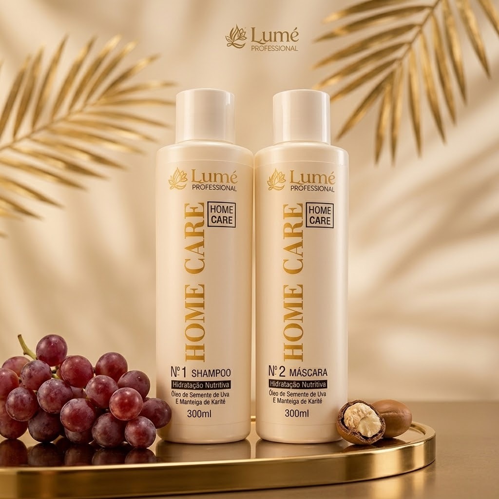 Linha Lumé Professional Home Care – Nº 1 Shampoo + Nº 2 Máscara Hidratação Nutritiva (300ml cada)