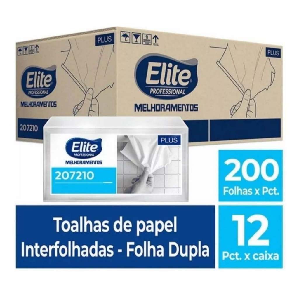 Papel Toalha Folha Dupla Interfolhado Elite Professional Plus Caixa Fechada com 12 Pacotes
