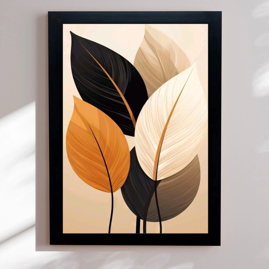 Quadro Decorativo FOLHAS com Moldura e Proteção frontal 21x30cm DECORAÇÃO DE INTERIORES