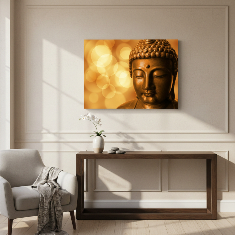 Quadro Artístico Decoração Buda Dourado Zen Meditação Equilíbrio Interior Canvas 60x40