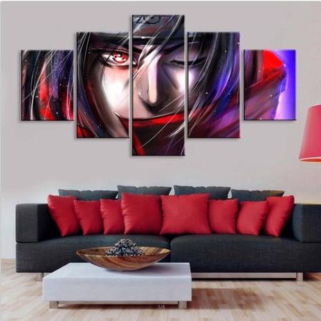 Quadro Mosaico 5 peças anime Uchiha Itachi Painel Decorativo Decoração de Interiores