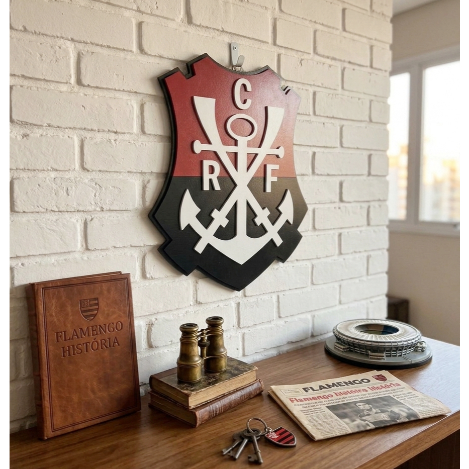 Quadro Escudo Decoração Interior Flamengo Regatas Presente Coleção 38cm MDF Alto Relevo.