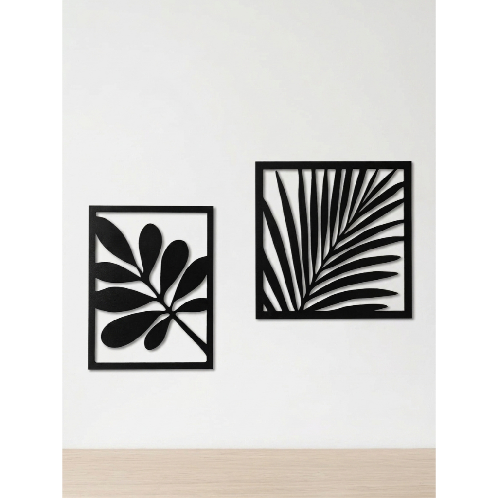 [KIT] 2 Quadros Decorativos Moderno Interior Folhas Natureza 35cm Decoração de Parede.