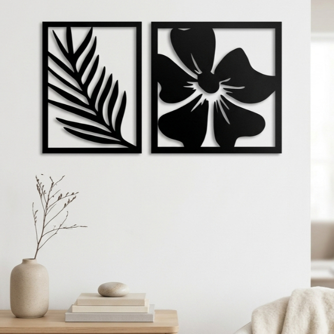 [KIT] 2 Quadros Decorativos Moderno Interior Folhas Natureza 35cm Decoração de Parede.