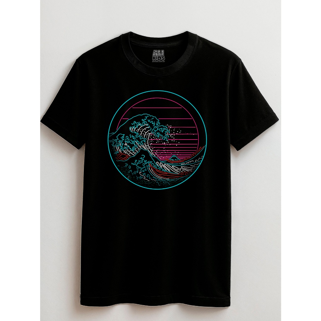 Camiseta 100% Algodão Urban Juvenil e Infantil 2 ao 16 anos Grande Onda de Kanagawa Anime