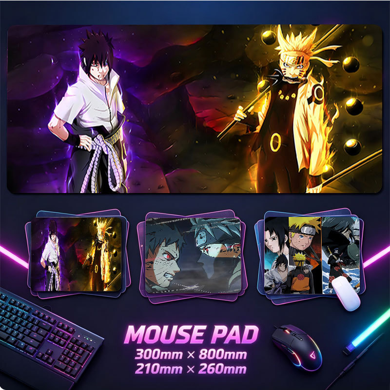 Naruto Shippuden Nine Tails Sharingan Gaming Mouse Pad Estendido Sasuke Obito Battle Glow Anime Print Tapete De Mesa De