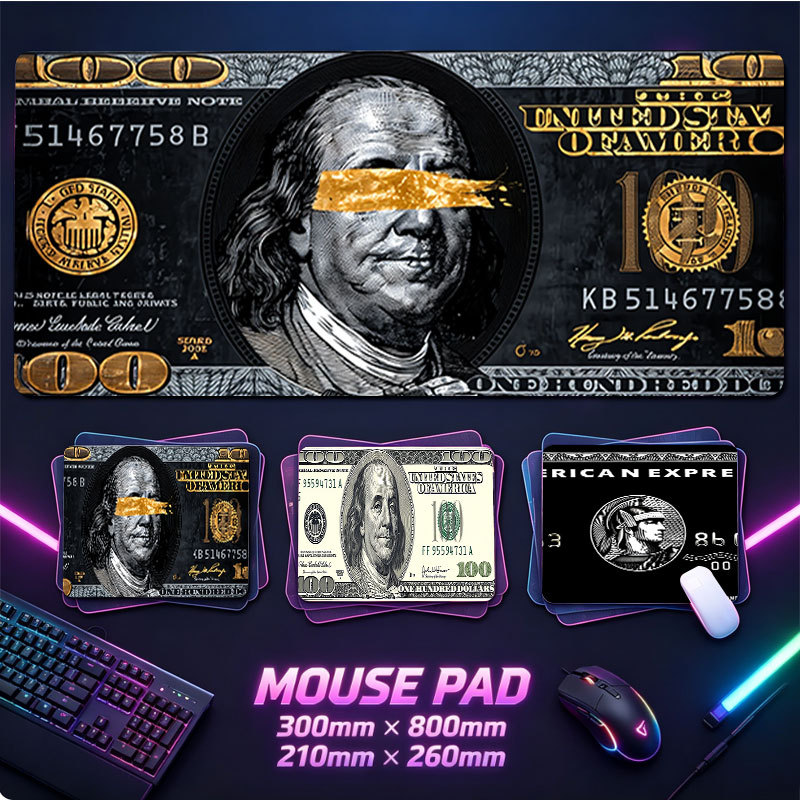 Tapete De Rato Luxuoso Para Jogos Com Cartão Dollar E Amex Estendido Ben Franklin USD Bill American Express Card Print M