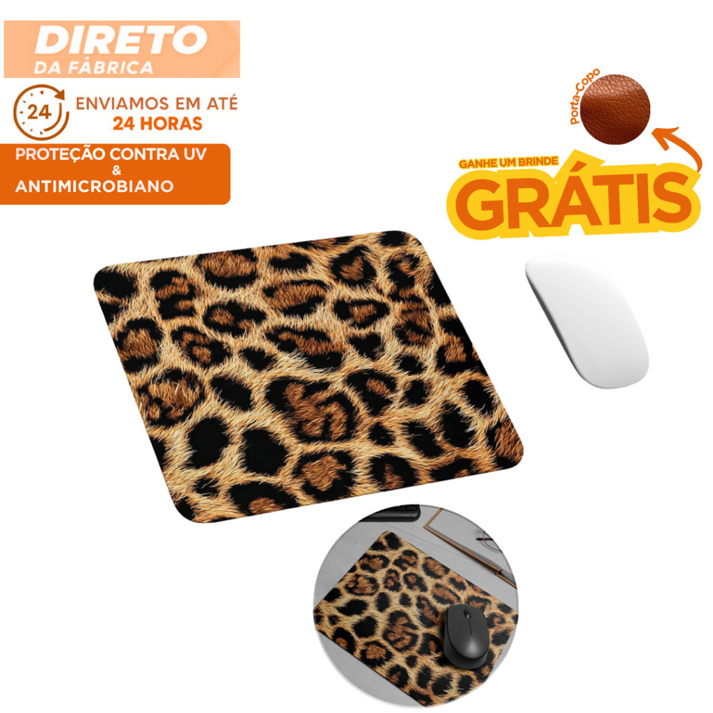 Mousepad Onça Oncinha Estampa Animal print Grande 25x18 cm Barato