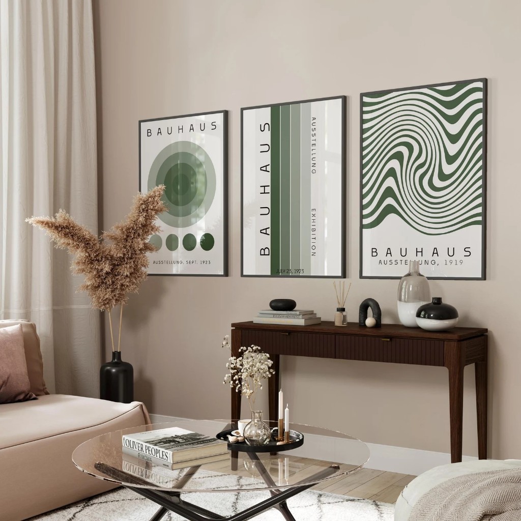 Kit 3 Quadros Decorativos Geométrico Moderno com Moldura Bauhaus – Clear Form No1